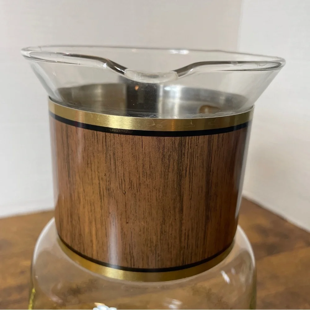 VTG Cory Glass 8c Coffee Pot Carafe Pitcher‎ Wood Grain Gold DGPL5 Retro 70s 80s